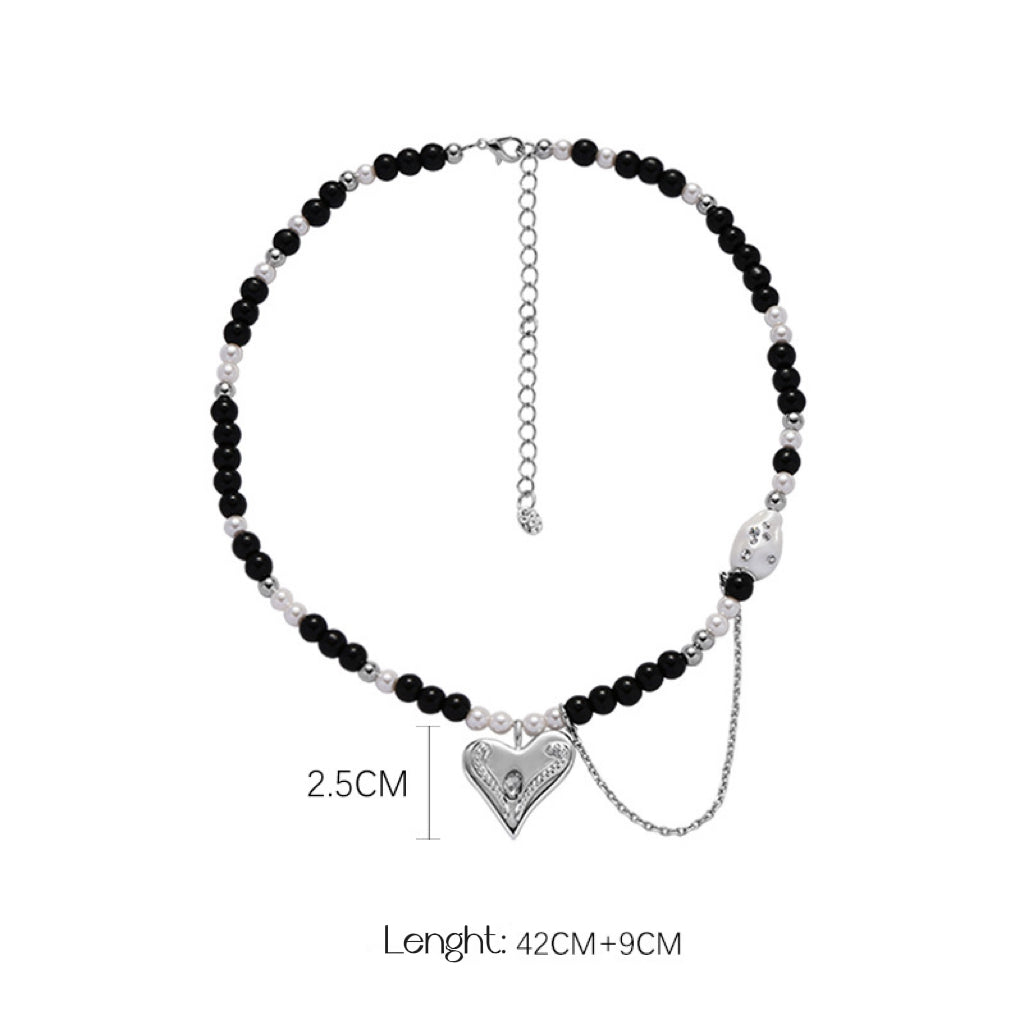 Heart Black Beaded Necklace