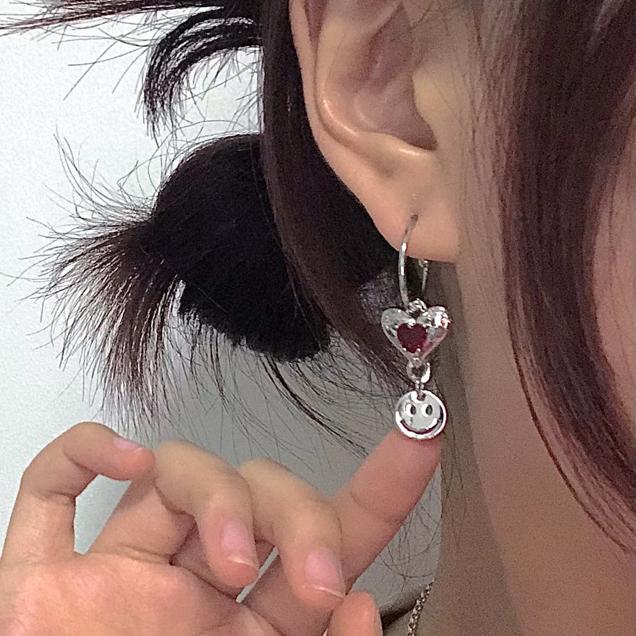 Heart Zircon Smiley Earrings