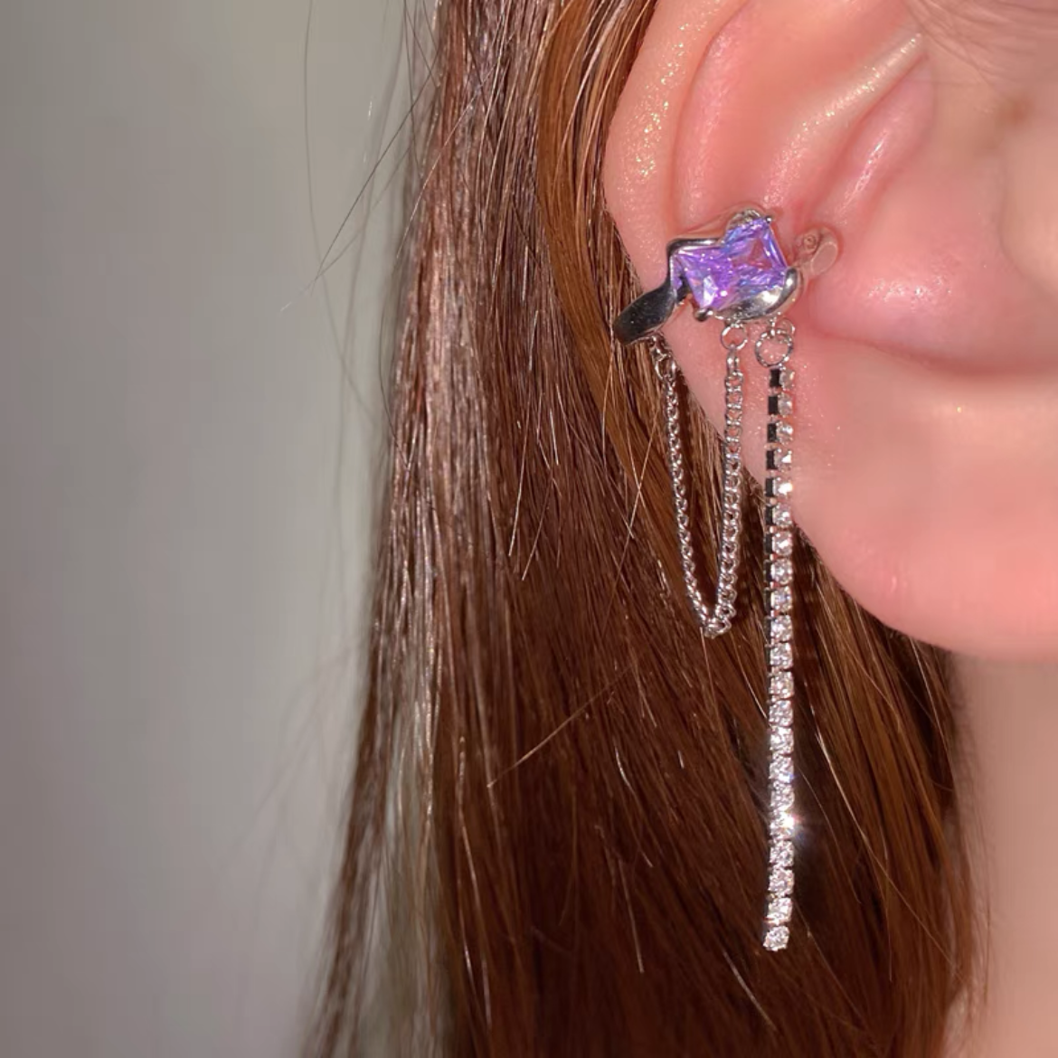 Purple Zircon Tassel Ear Clip