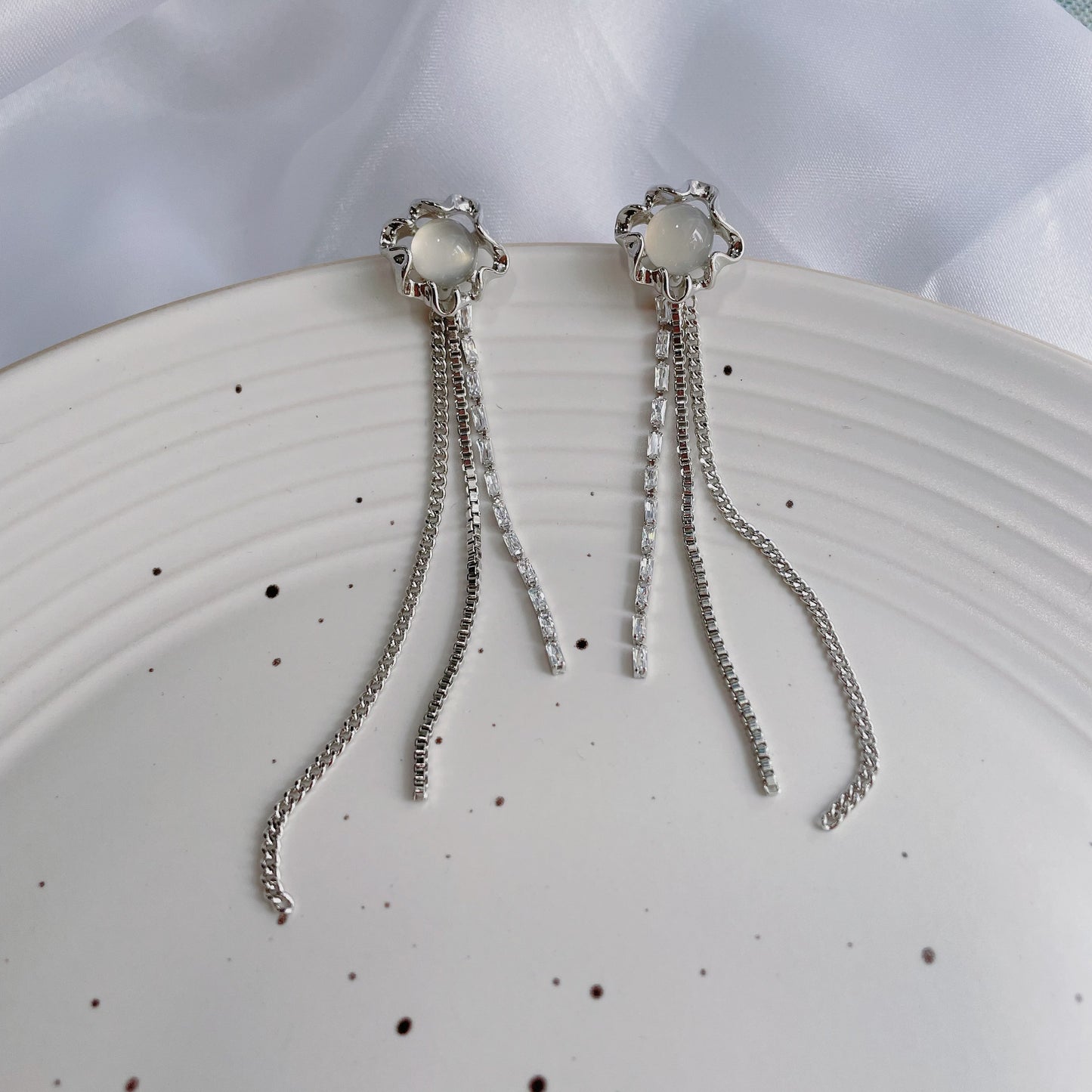 Irregular Tassel Moonstone Earrings