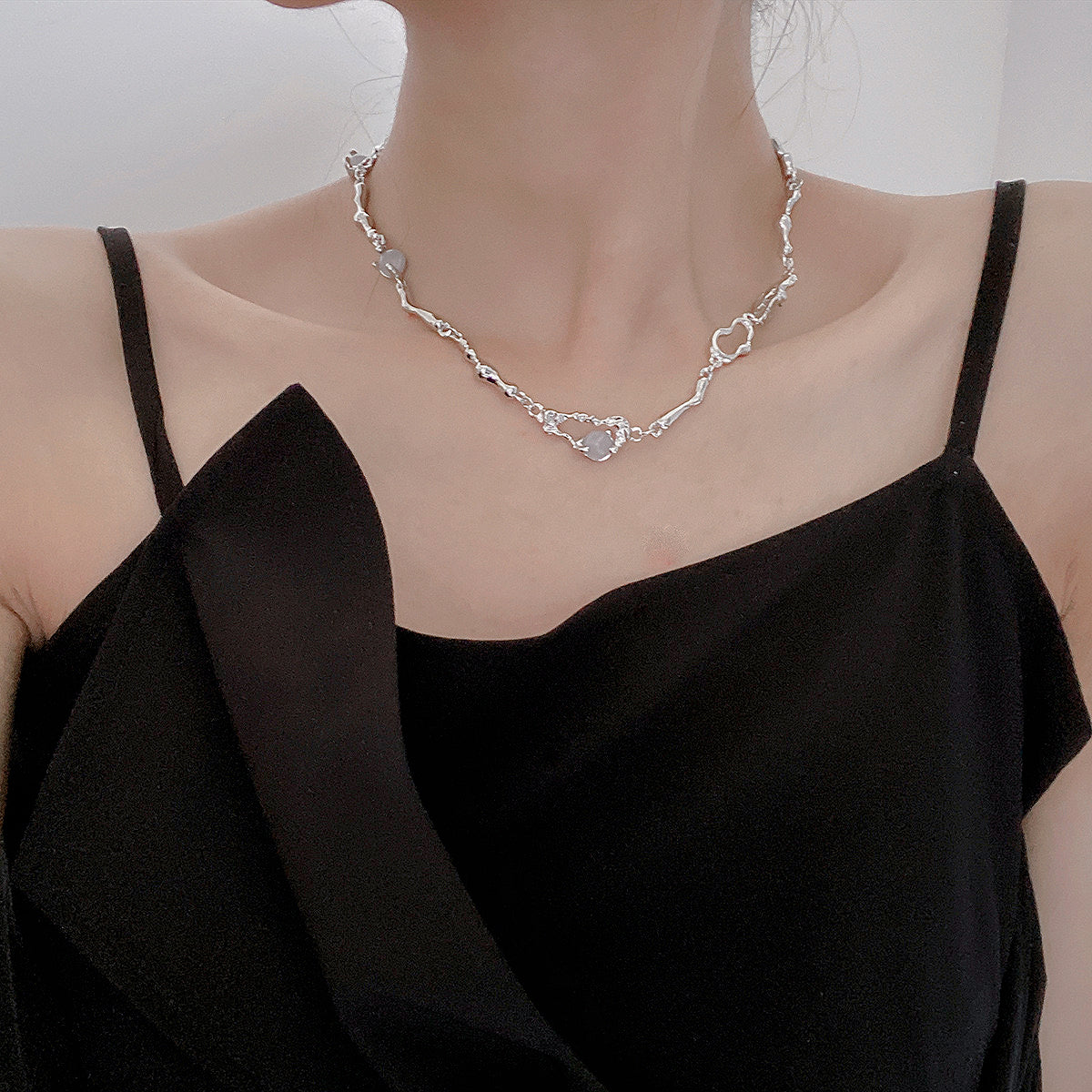 Moonstone Necklace, Y2K Clavicle Chain