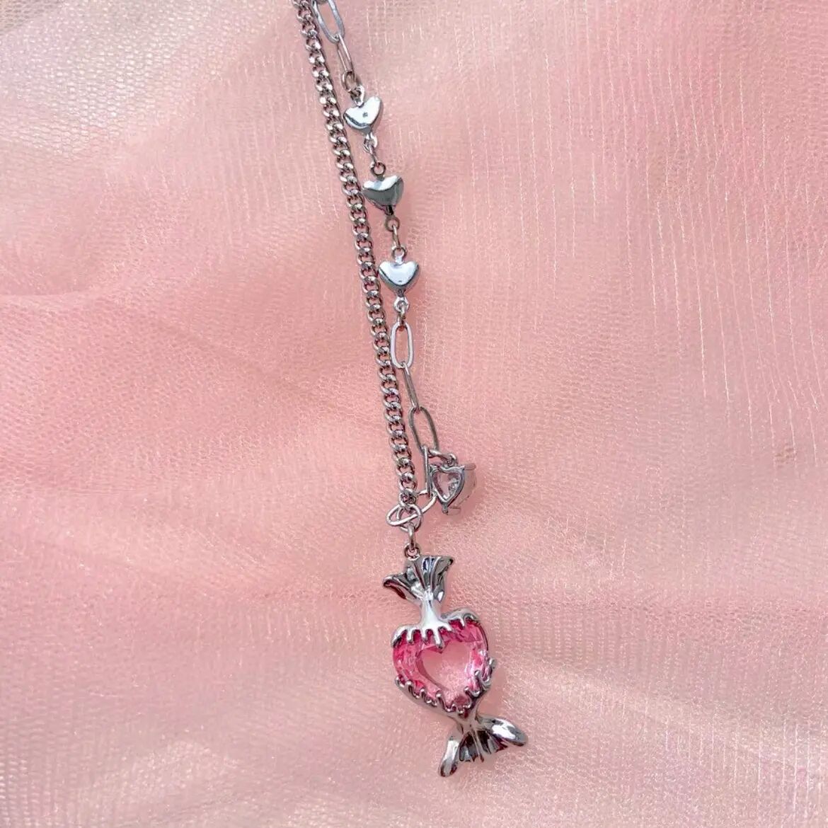 Pink Love Candy Necklace ,  Y2K Style Fashion Clavicle Chain