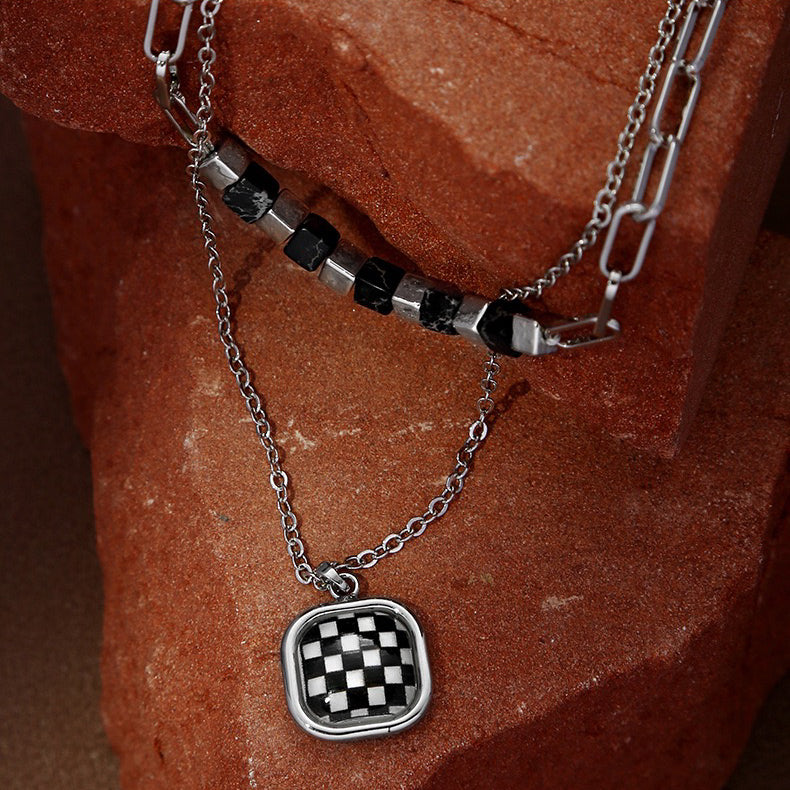 Drip Oil Chess Check Stacked Sweater Chain