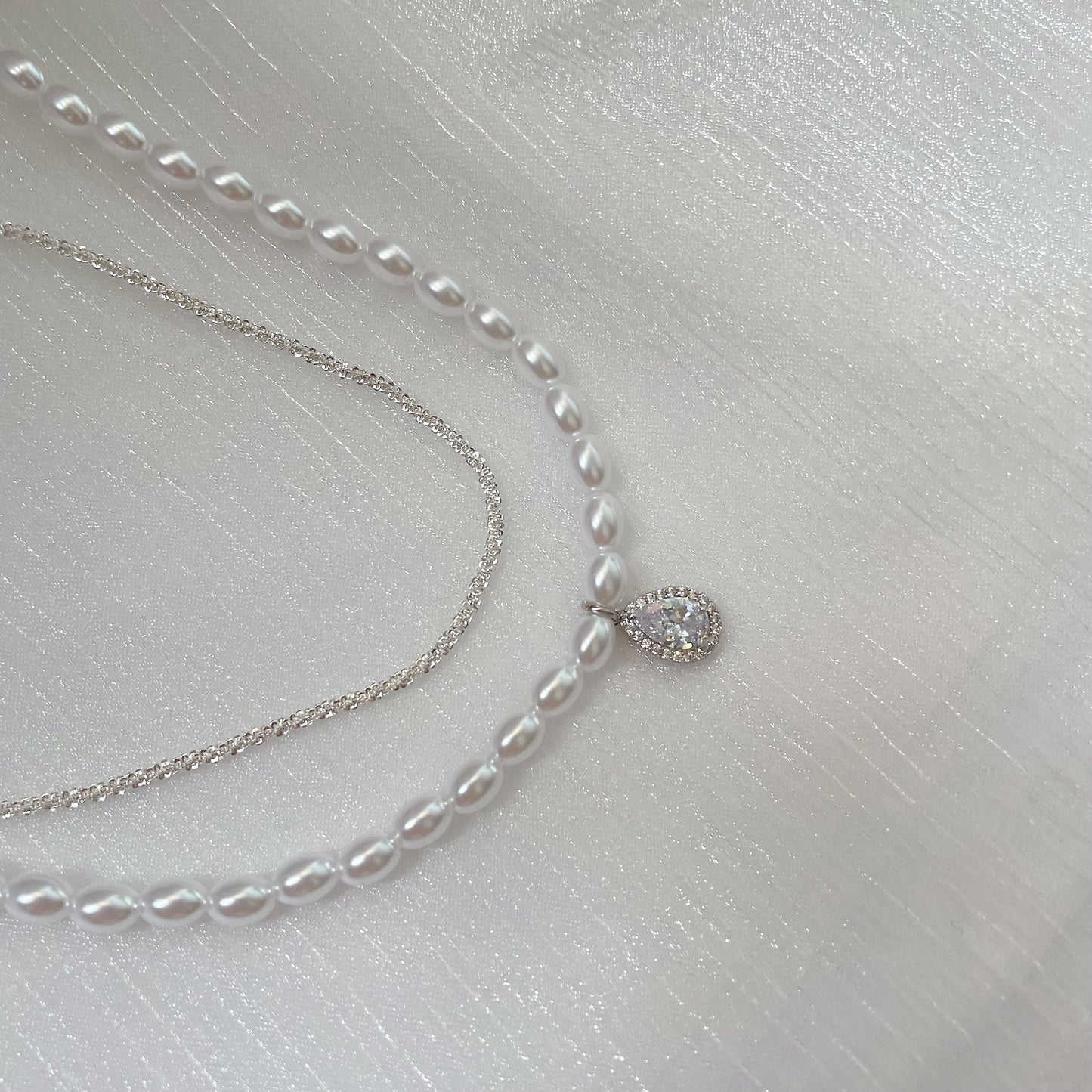 [Sparkling] Zircon Pearl Necklace, Dual Purpose Clavicle Chain