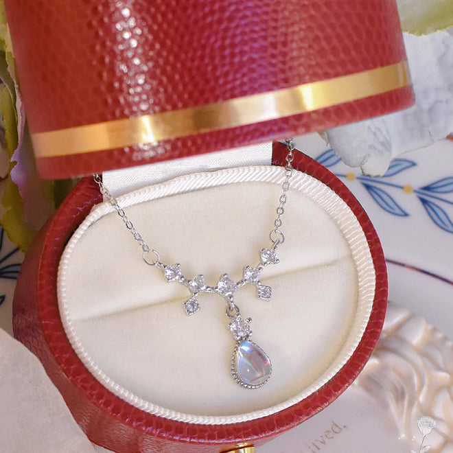 [Mermaid Tears]Moonstone Teardrop Zircon Necklace