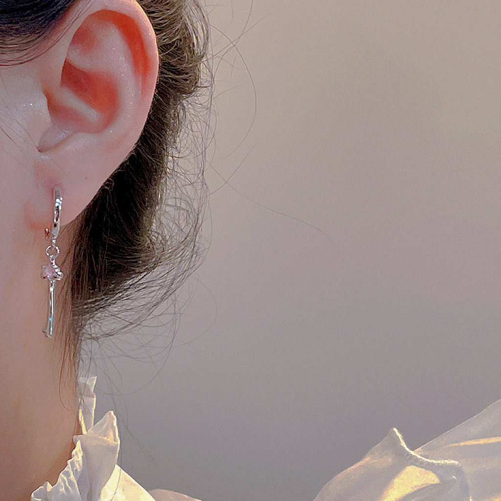 Pink Zircon Key Lock Stud Earrings