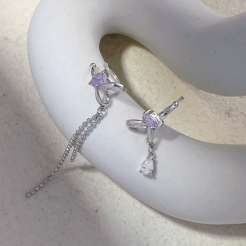 Purple Rabbit Ear Zircon Tassel Ear clip