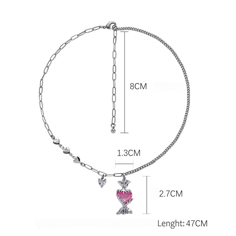 Pink Love Candy Necklace ,  Y2K Style Fashion Clavicle Chain