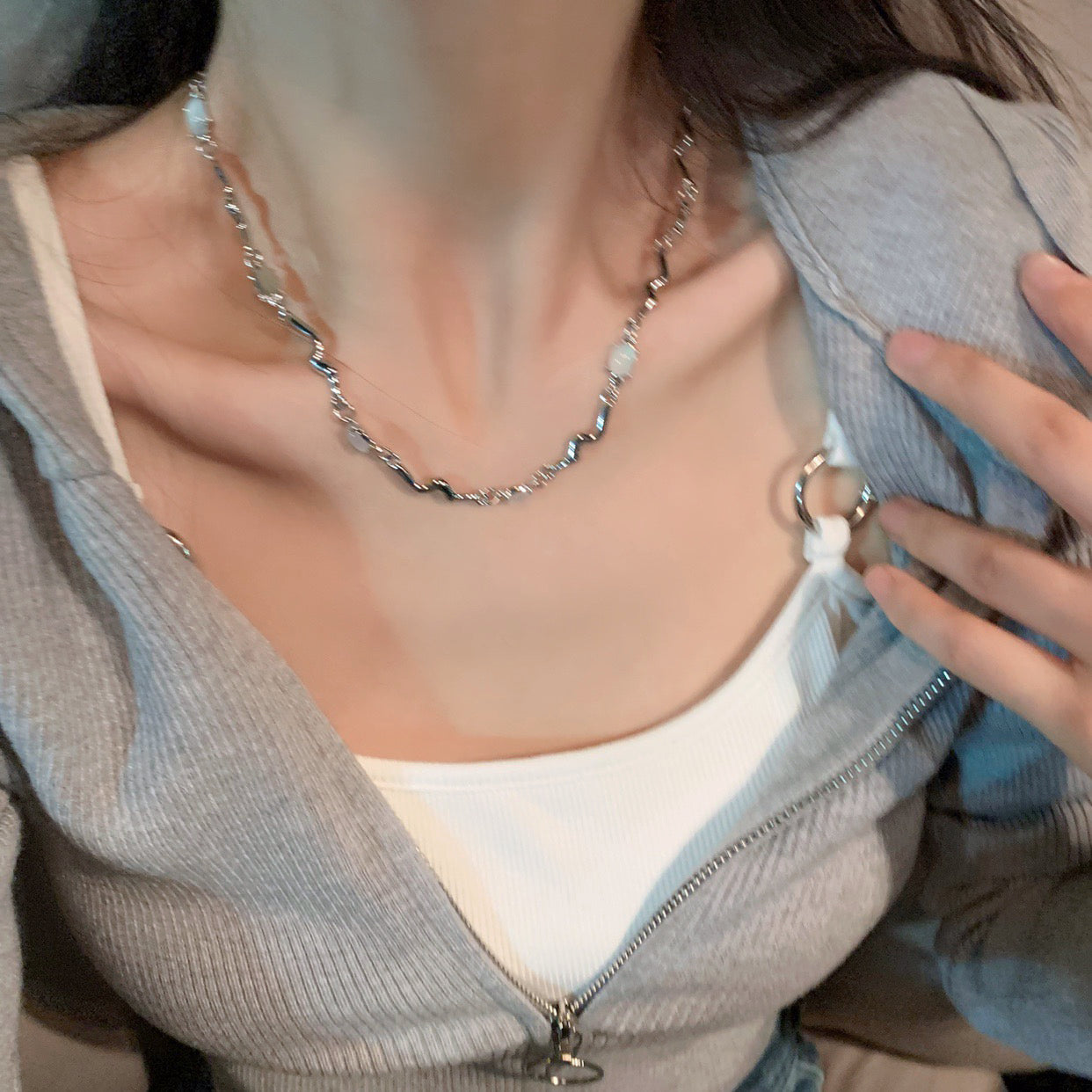 Moonstone Panel Necklace，Fashion Clavicle Chain