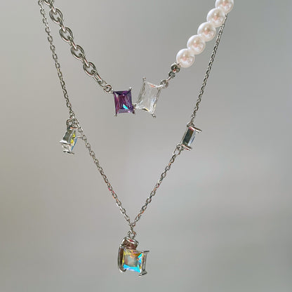 Colored Zircon & Pearl Splicing Zircon Necklace