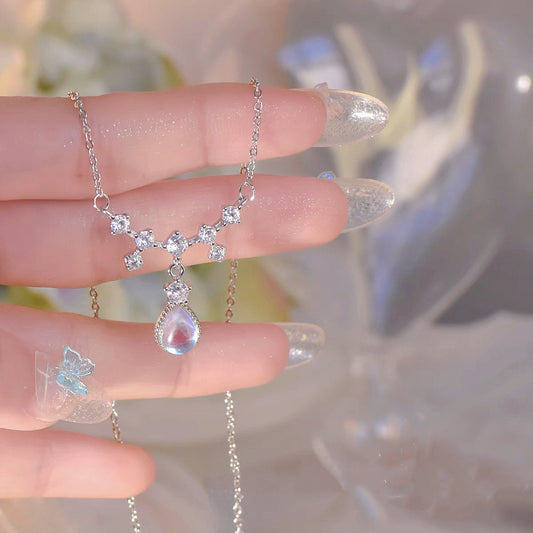 [Mermaid Tears]Moonstone Teardrop Zircon Necklace