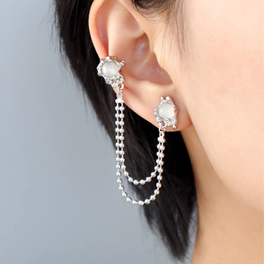 Moonstone Tassel Earrings，Fashion Ear Clip