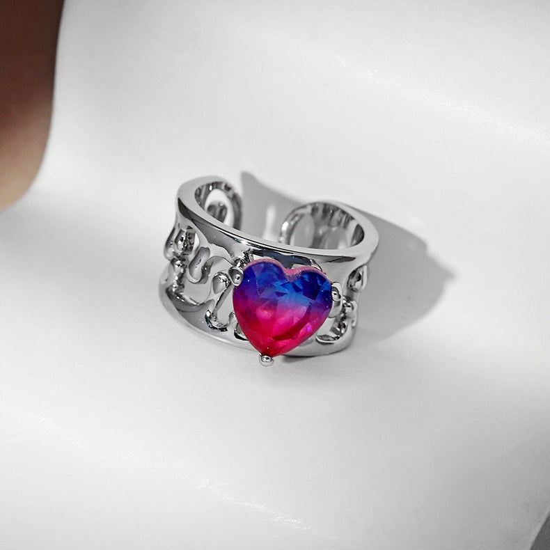 Cutout Lava Purple Gradient Heart Open Ring