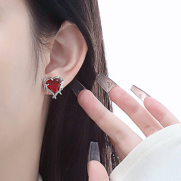 Ruby Tassel Zircon Earrings