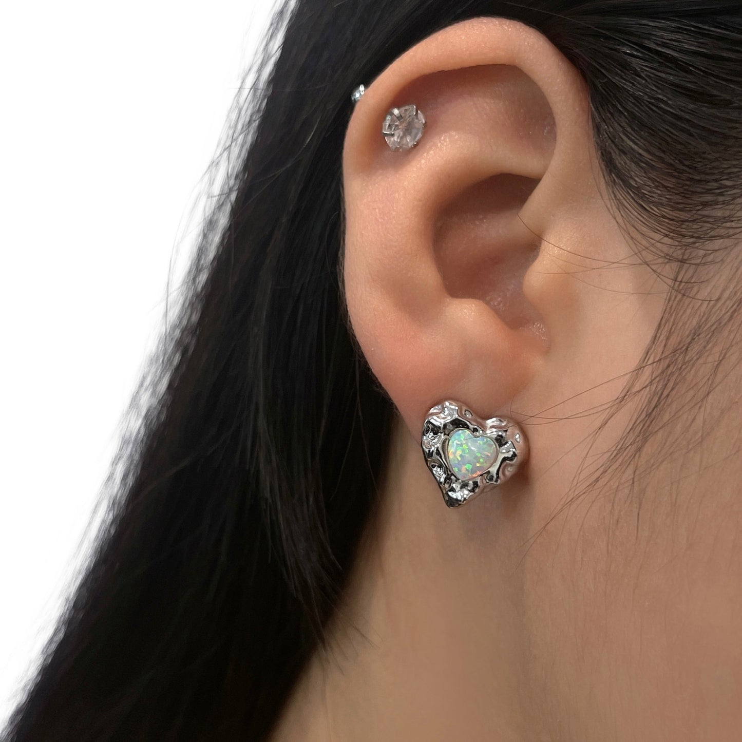 Opal Heart Earrings，Opal Diamond Earrings