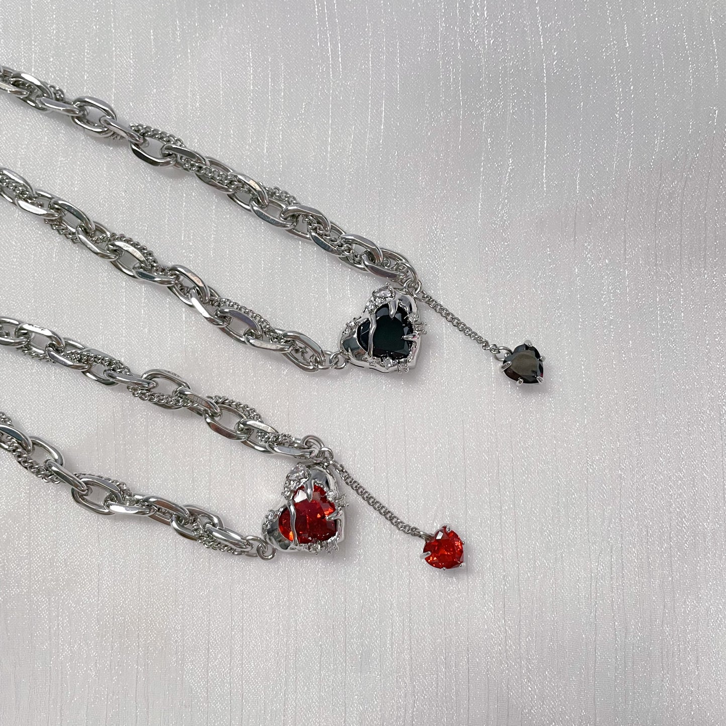 Heart Zircon Tassel Necklace, Red and Black Couple Necklace