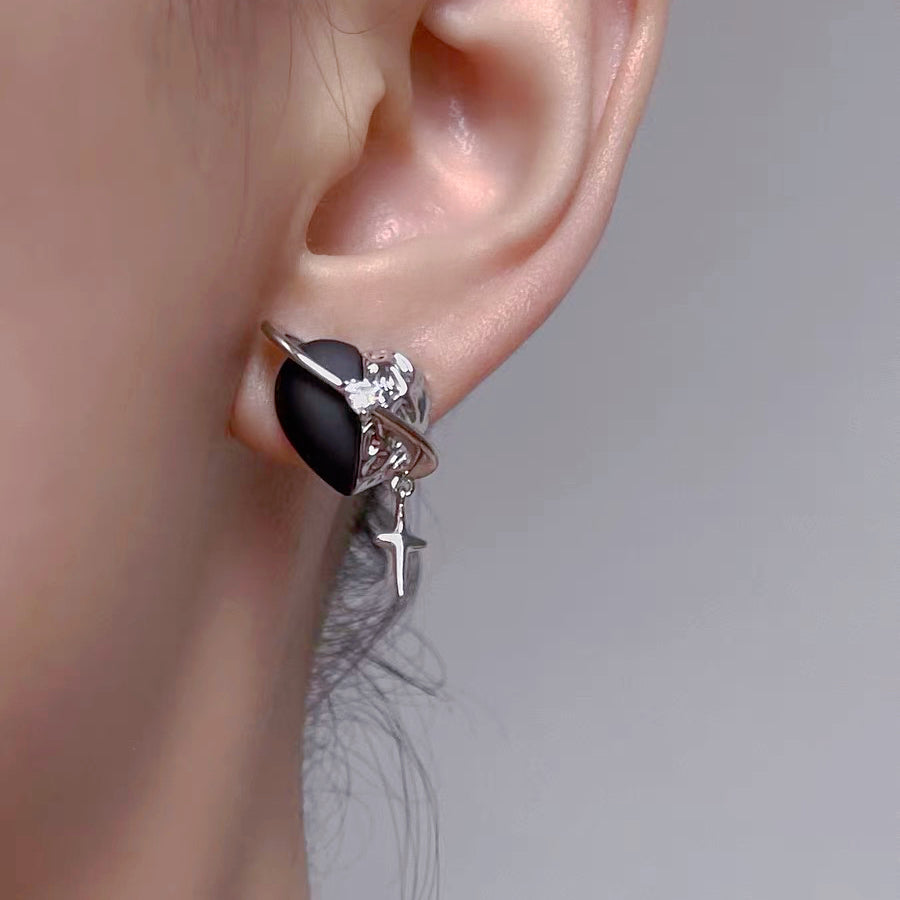 Black Heart Planet Earrings