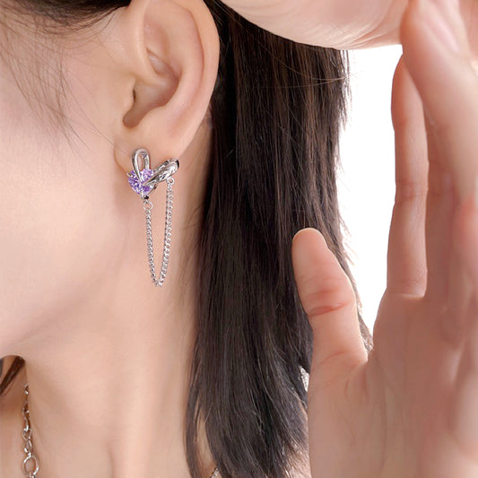 Purple Rabbit Ear Zircon Tassel Earrings