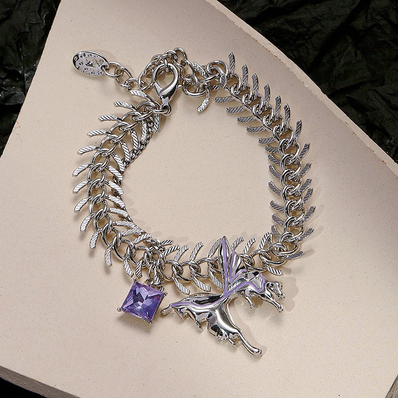 Purple Liquid Metal Butterfly Necklace，Fishbone Butterfly Bracelet