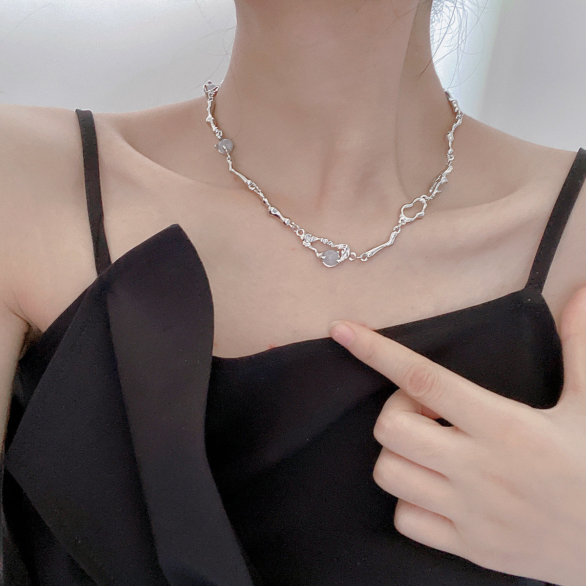 Moonstone Necklace, Y2K Clavicle Chain