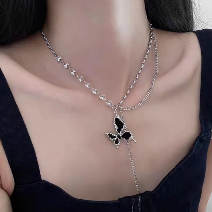 Metal Liquid Black Butterfly Necklace