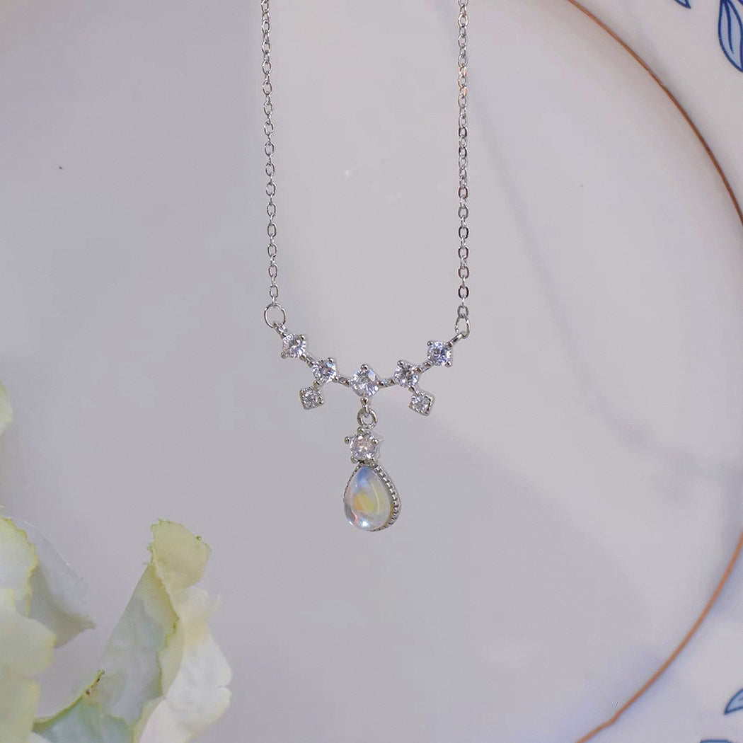 [Mermaid Tears]Moonstone Teardrop Zircon Necklace