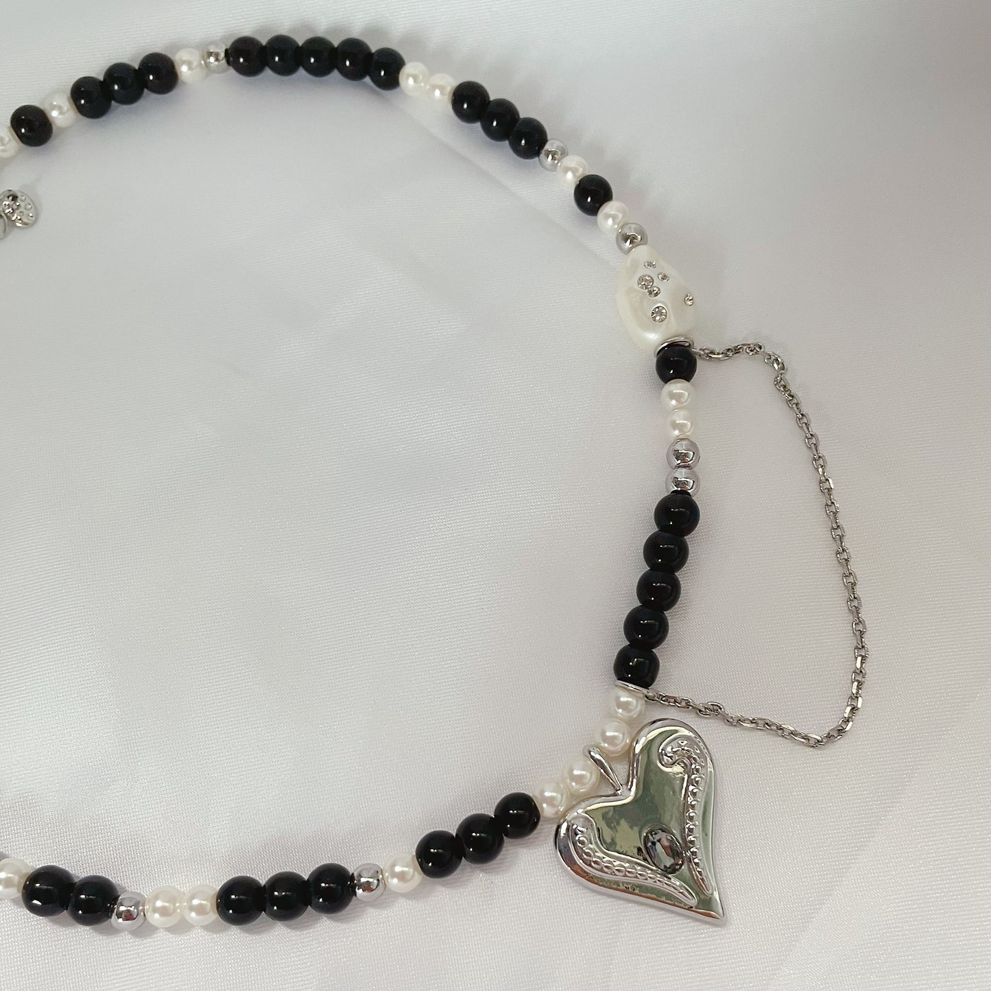 Heart Black Beaded Necklace