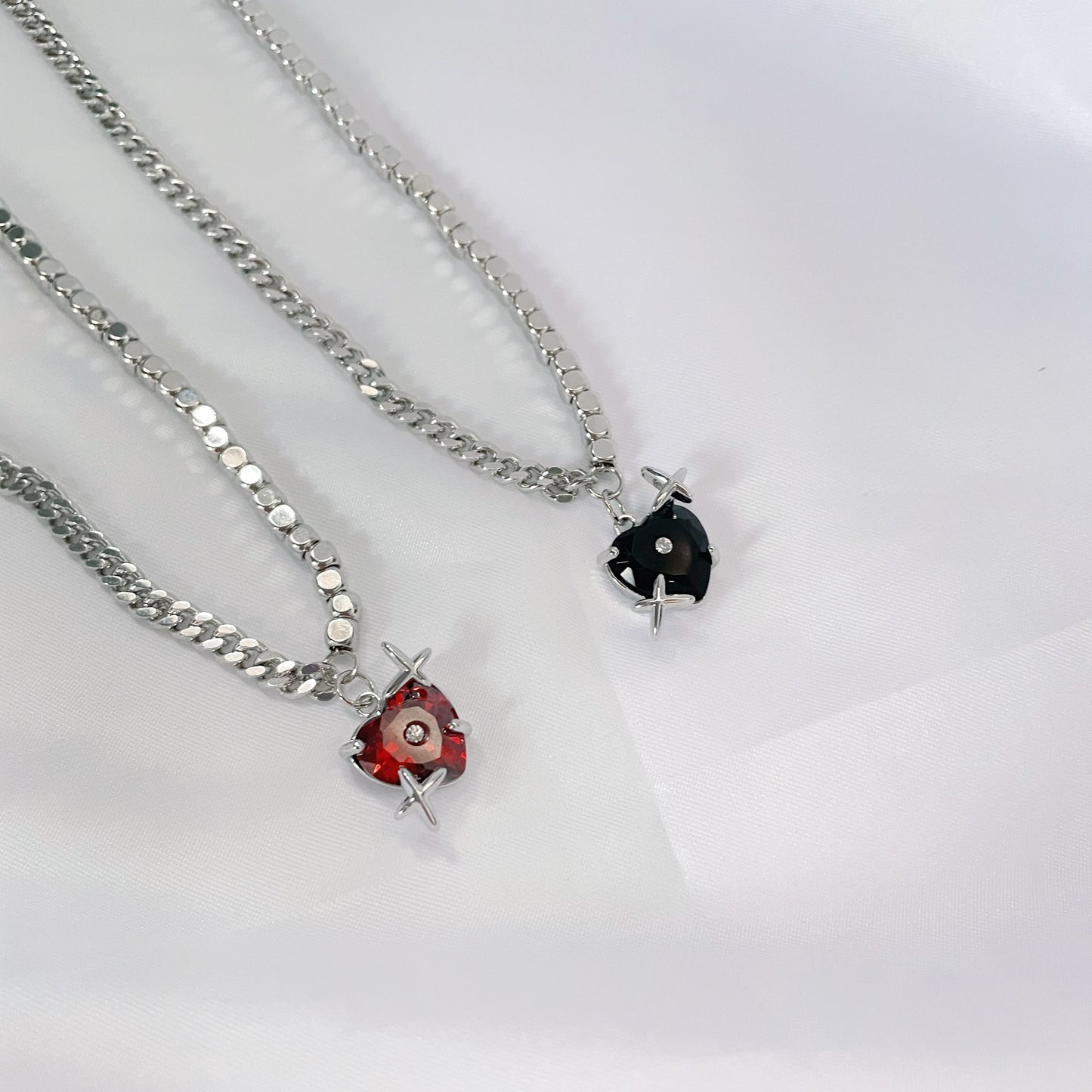 Heart Zircon Necklace, Red and Black Couple Necklace