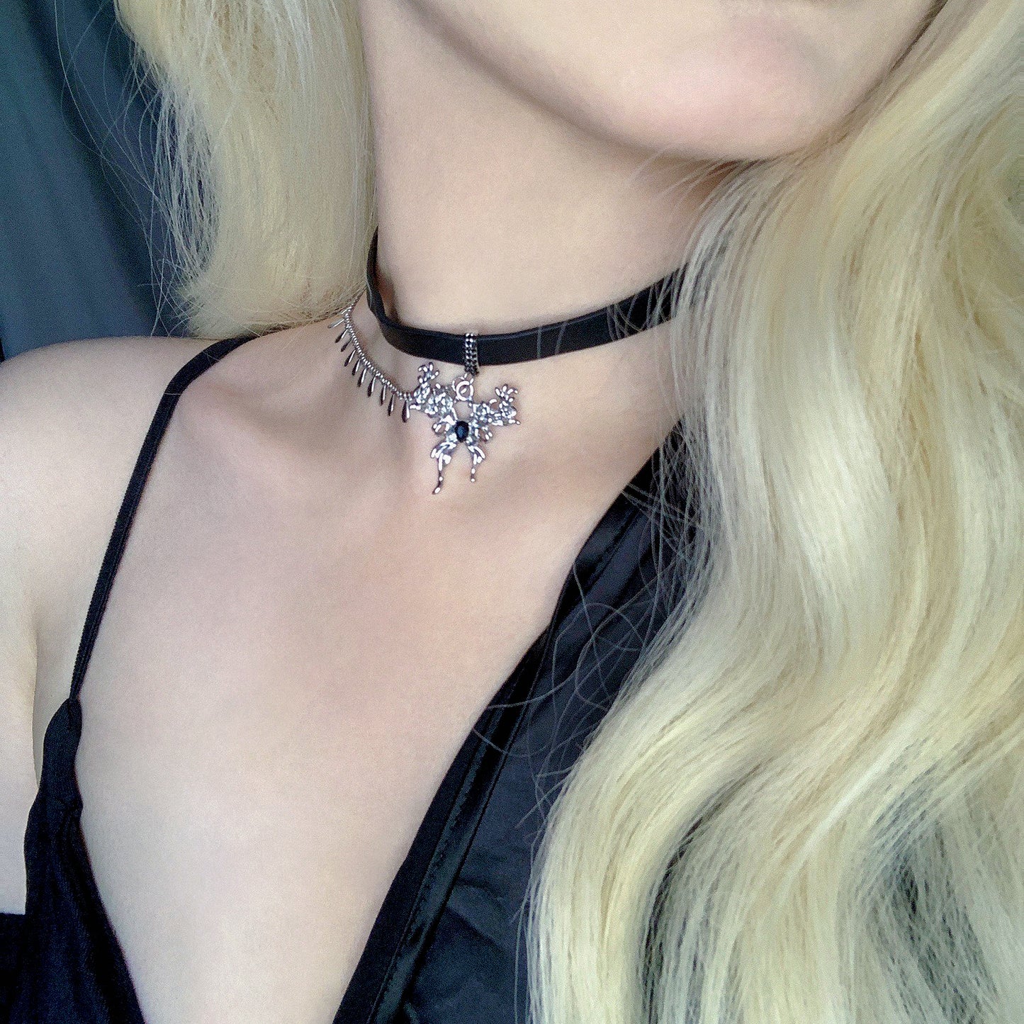 Metal Butterfly Tassel Leather Choker