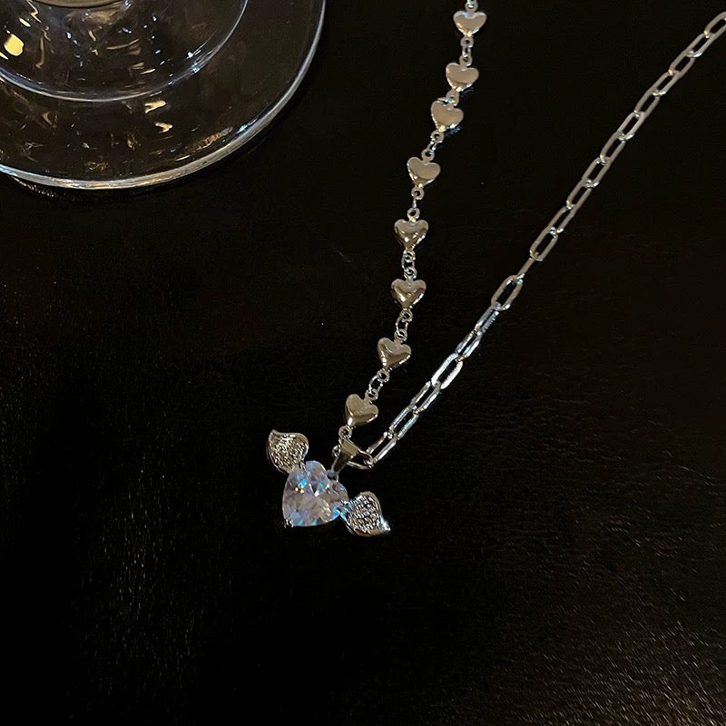 [Angel Wings]Heart Zircon Angel Necklace