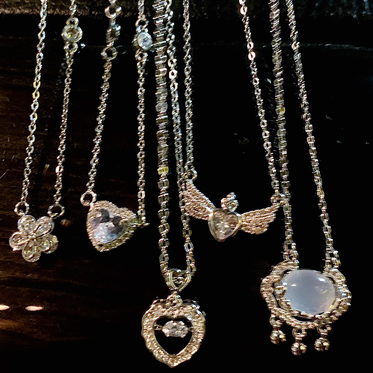 Angel Wings Heart Necklace,Moonstone Minority Necklace