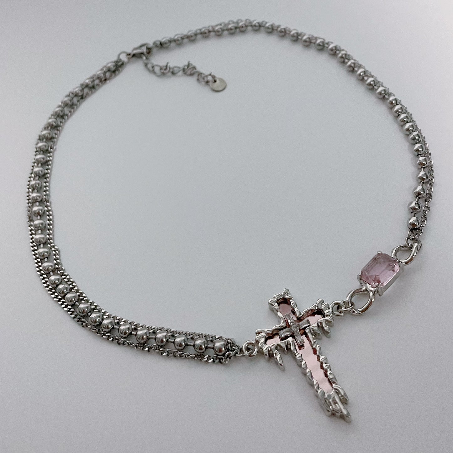 Pink Zircon Mirror Cross Necklace