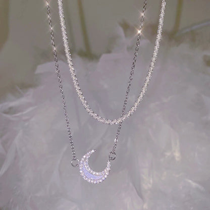 Moon Zircon Double Layer Necklace