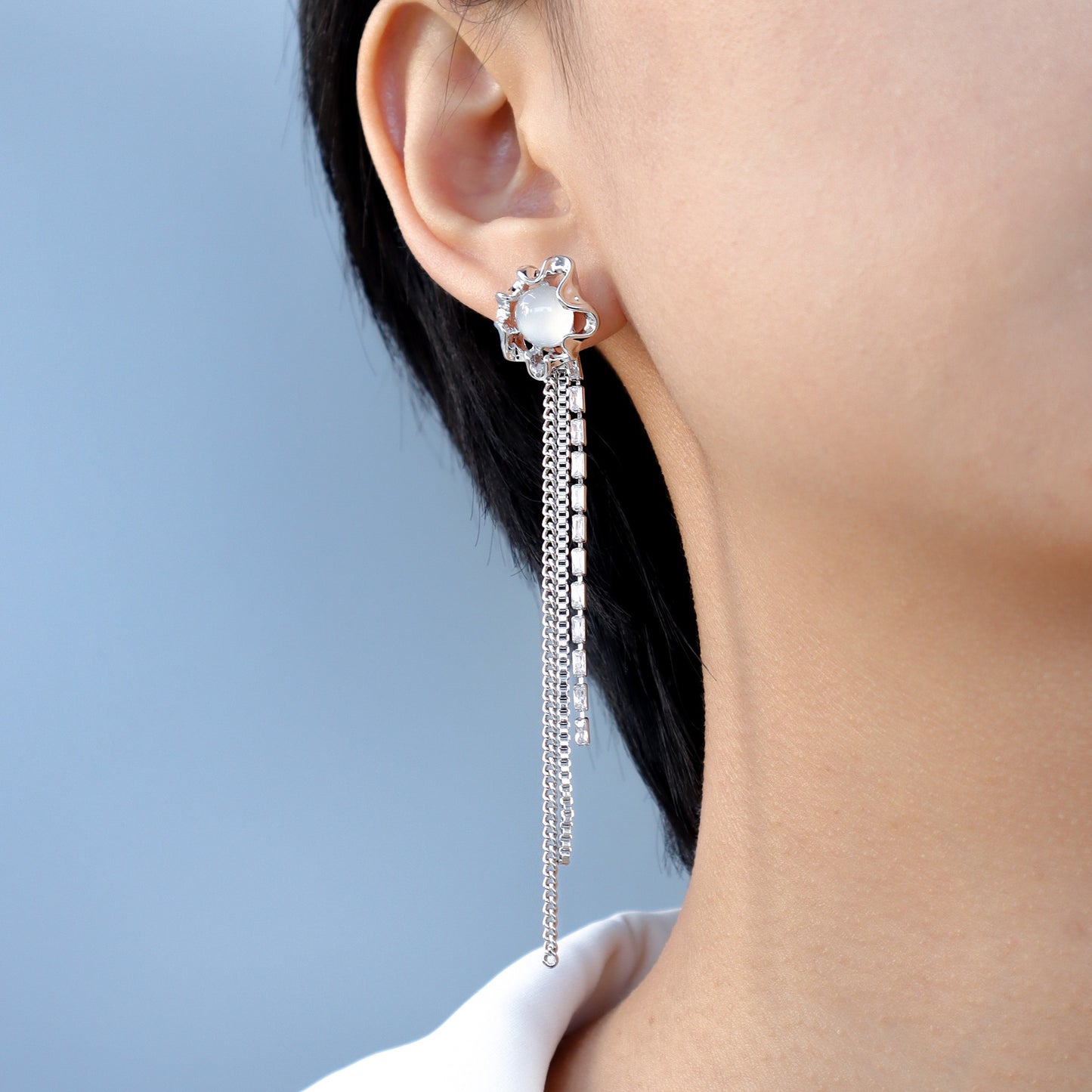 Irregular Tassel Moonstone Earrings