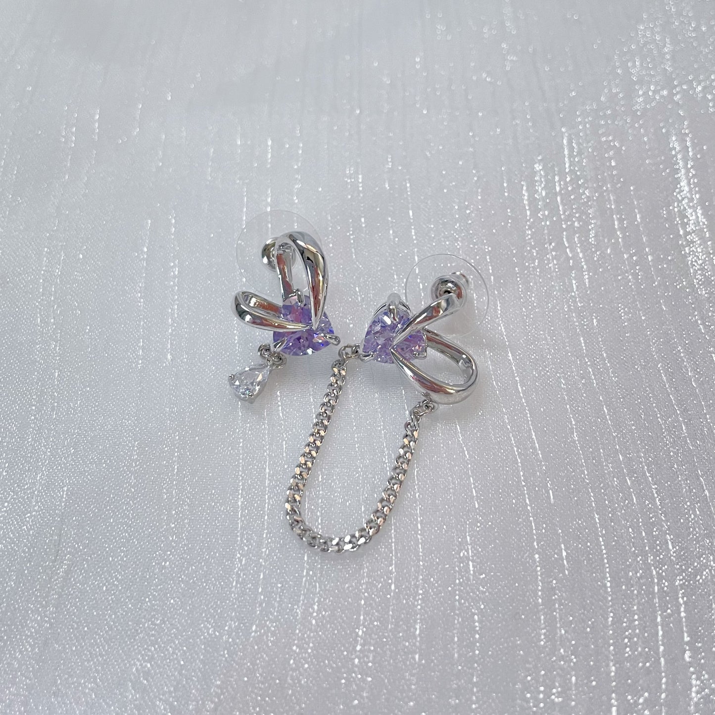 Purple Rabbit Ear Zircon Tassel Earrings