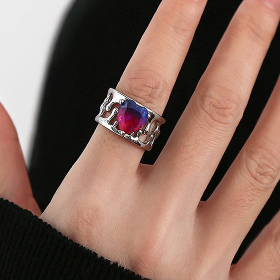 Cutout Lava Purple Gradient Heart Open Ring