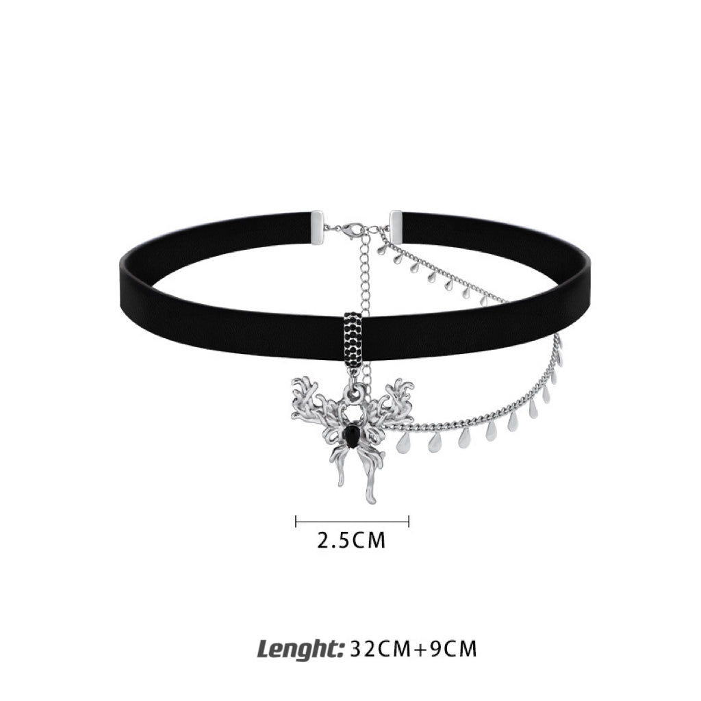 Metal Butterfly Tassel Leather Choker