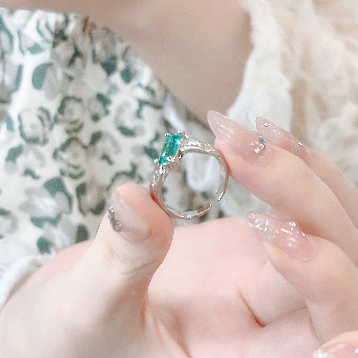 Pink Heart Butterfly Ring，Yellow Green Zircon Open Set Ring