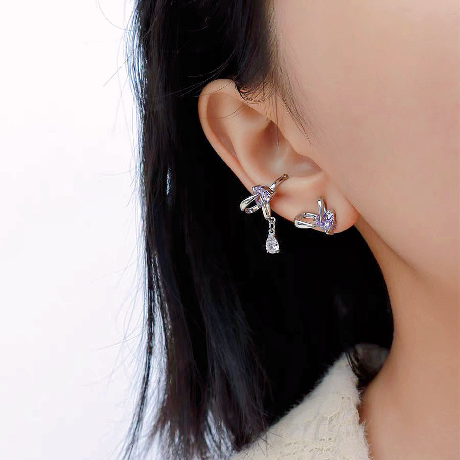 Purple Rabbit Ear Zircon Tassel Ear clip