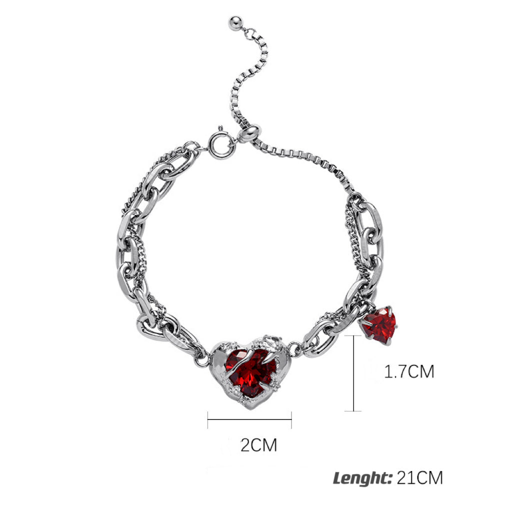 Heart Zircon Bracelet, Red and Black Couple Bracelet