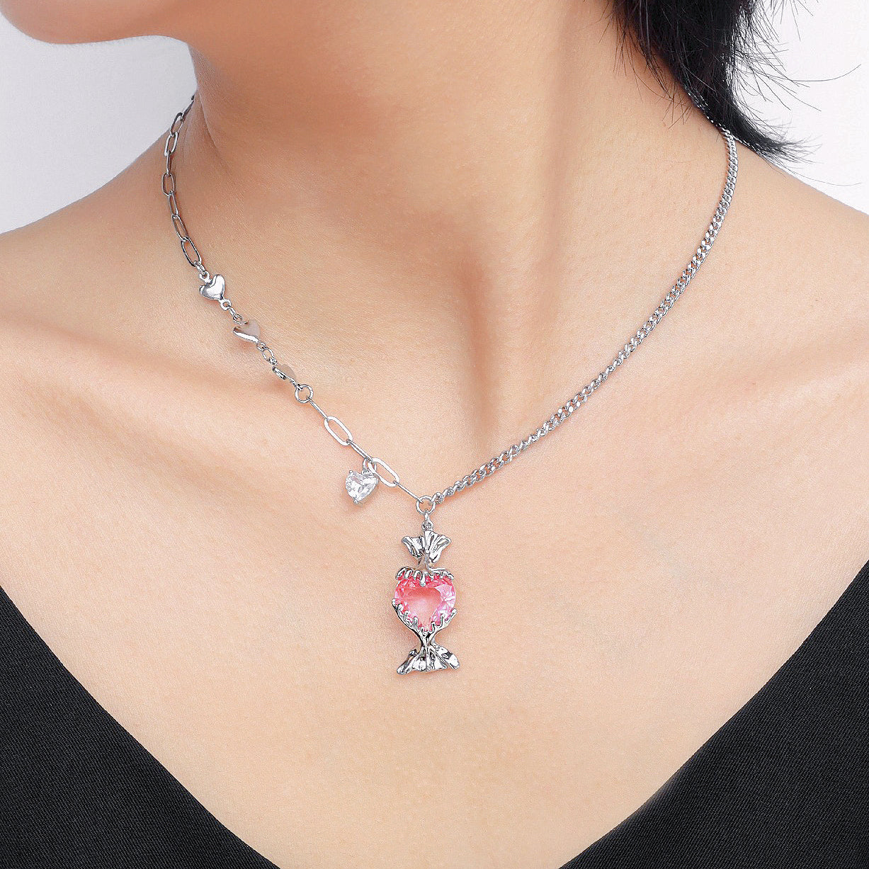 Pink Love Candy Necklace ,  Y2K Style Fashion Clavicle Chain