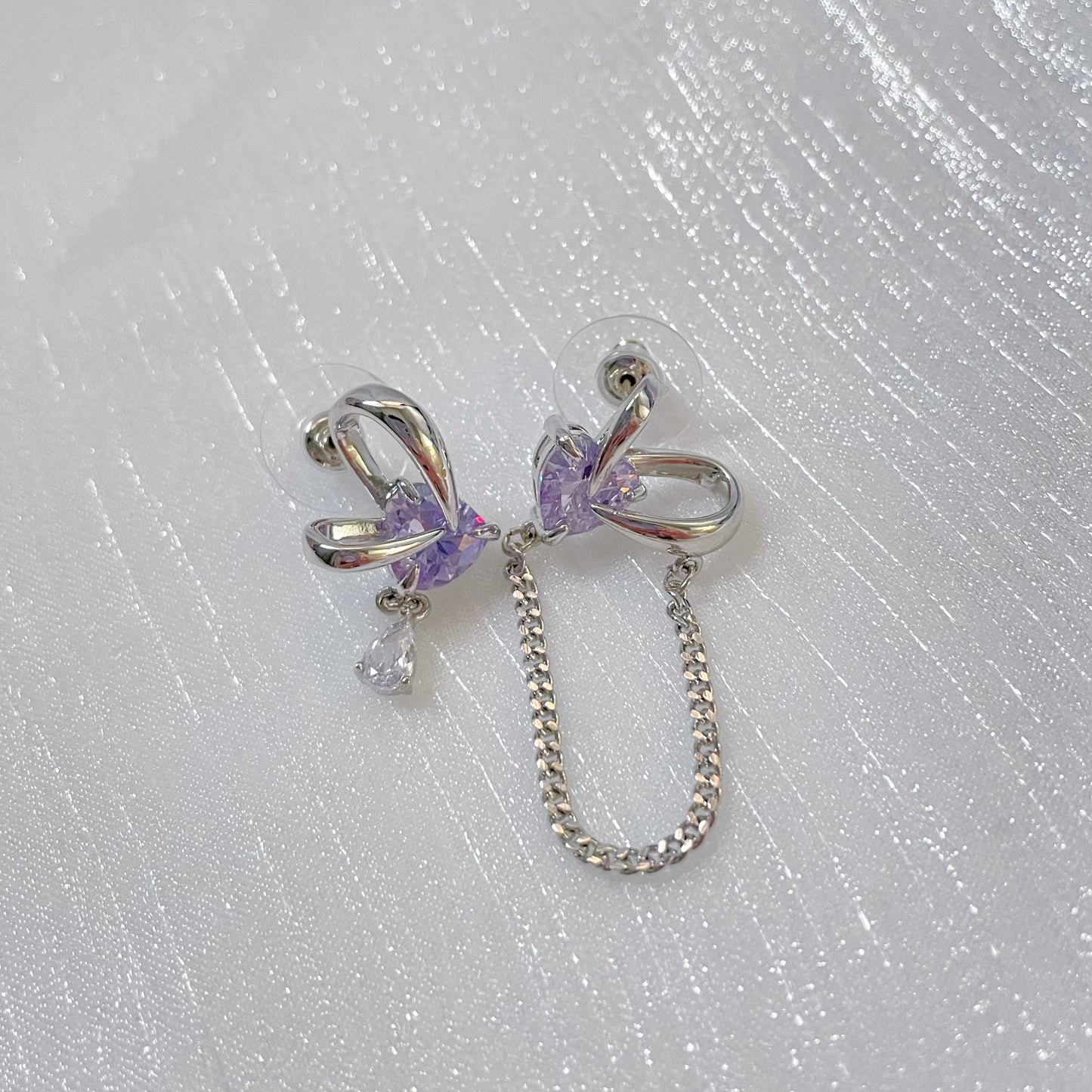 Purple Rabbit Ear Zircon Tassel Earrings