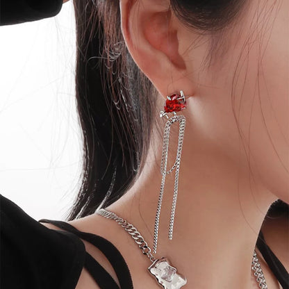 Red Heart Zircon Irregular Tassel Earrings