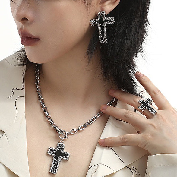 Cross Necklace, Metal Lava Clavicle Chain