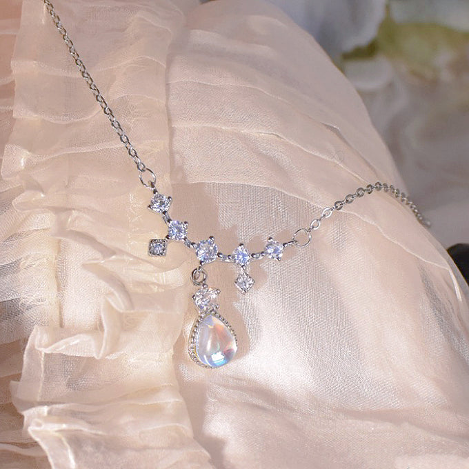 [Mermaid Tears]Moonstone Teardrop Zircon Necklace