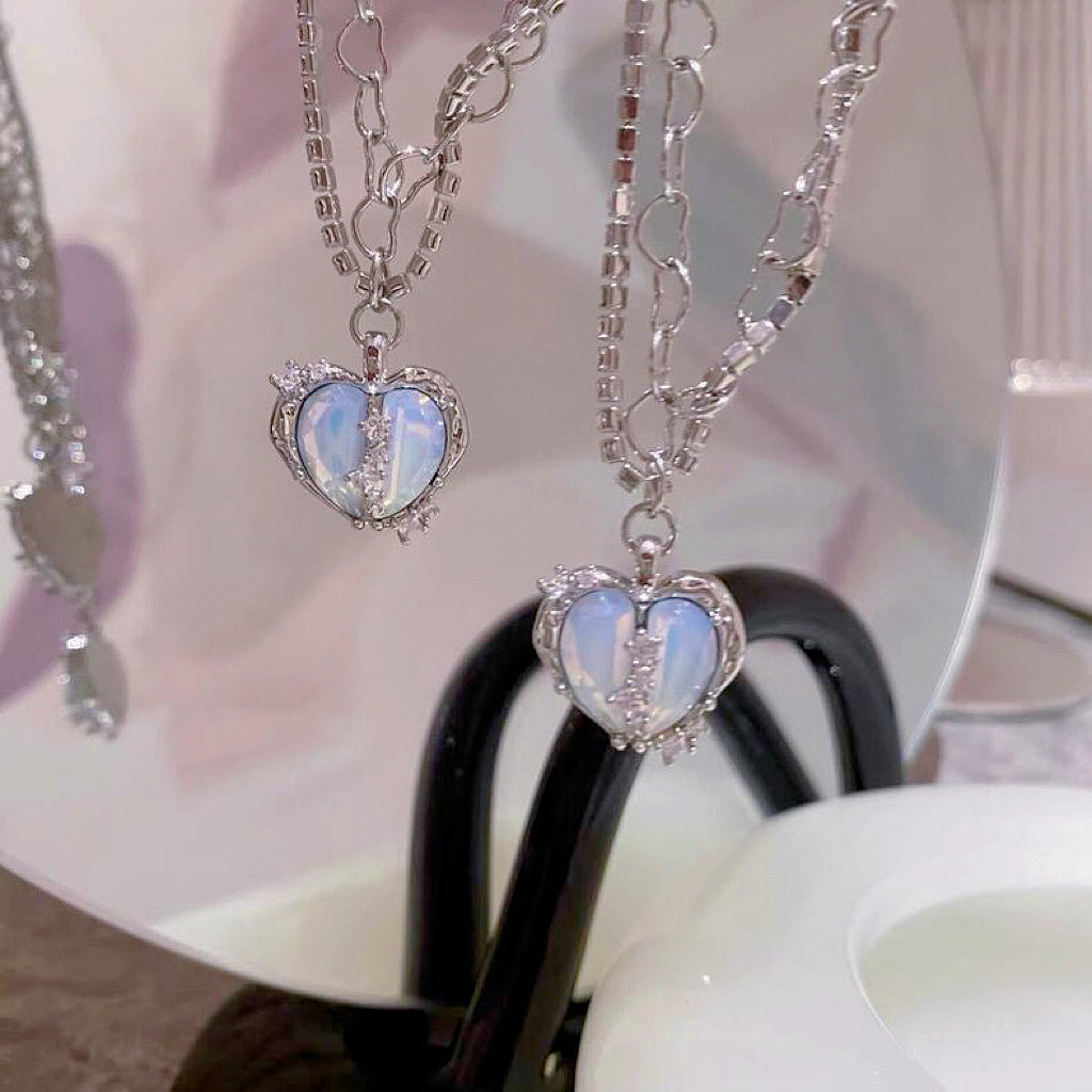 Blue Heart Zircon Double Layer Necklace