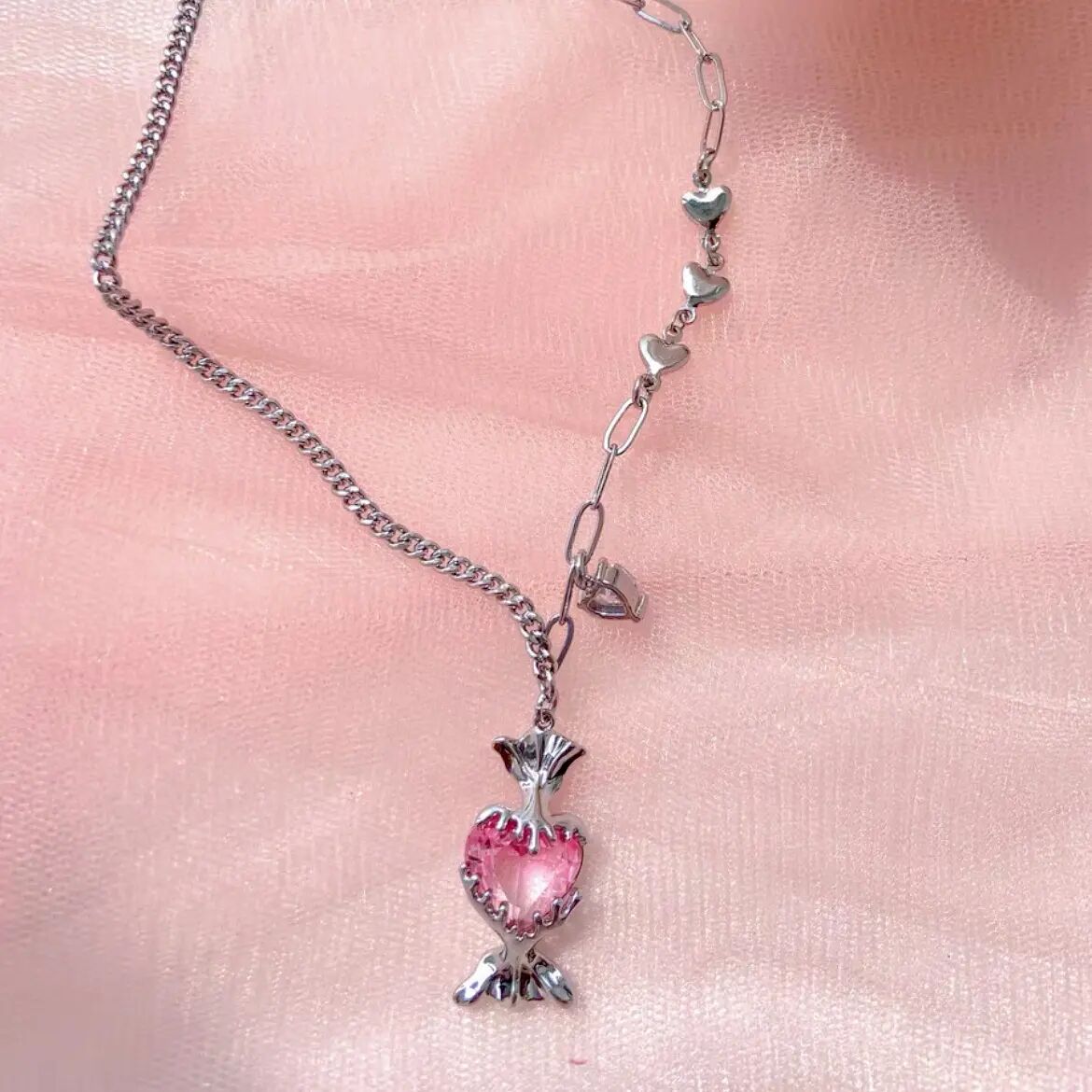 Pink Love Candy Necklace ,  Y2K Style Fashion Clavicle Chain