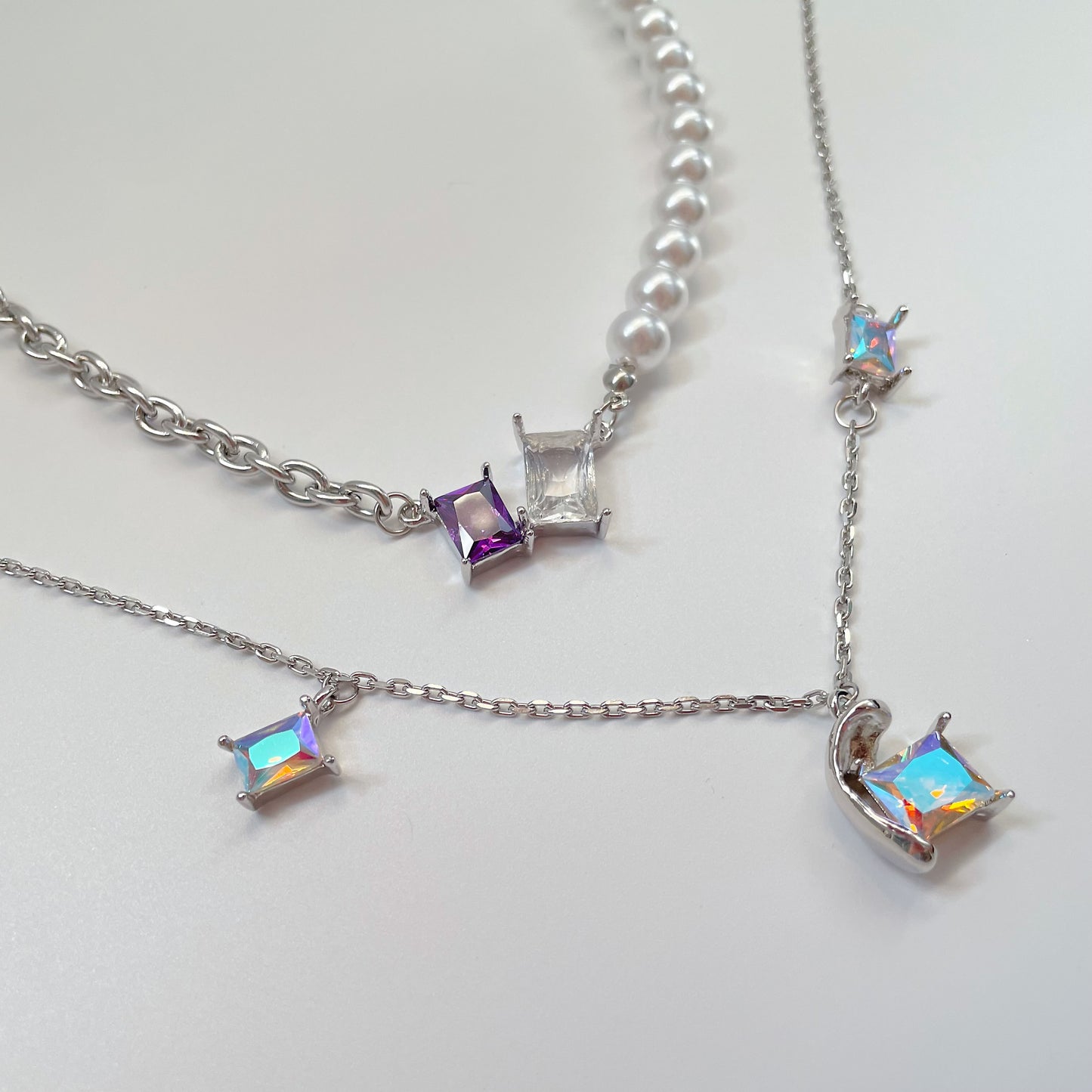 Colored Zircon & Pearl Splicing Zircon Necklace