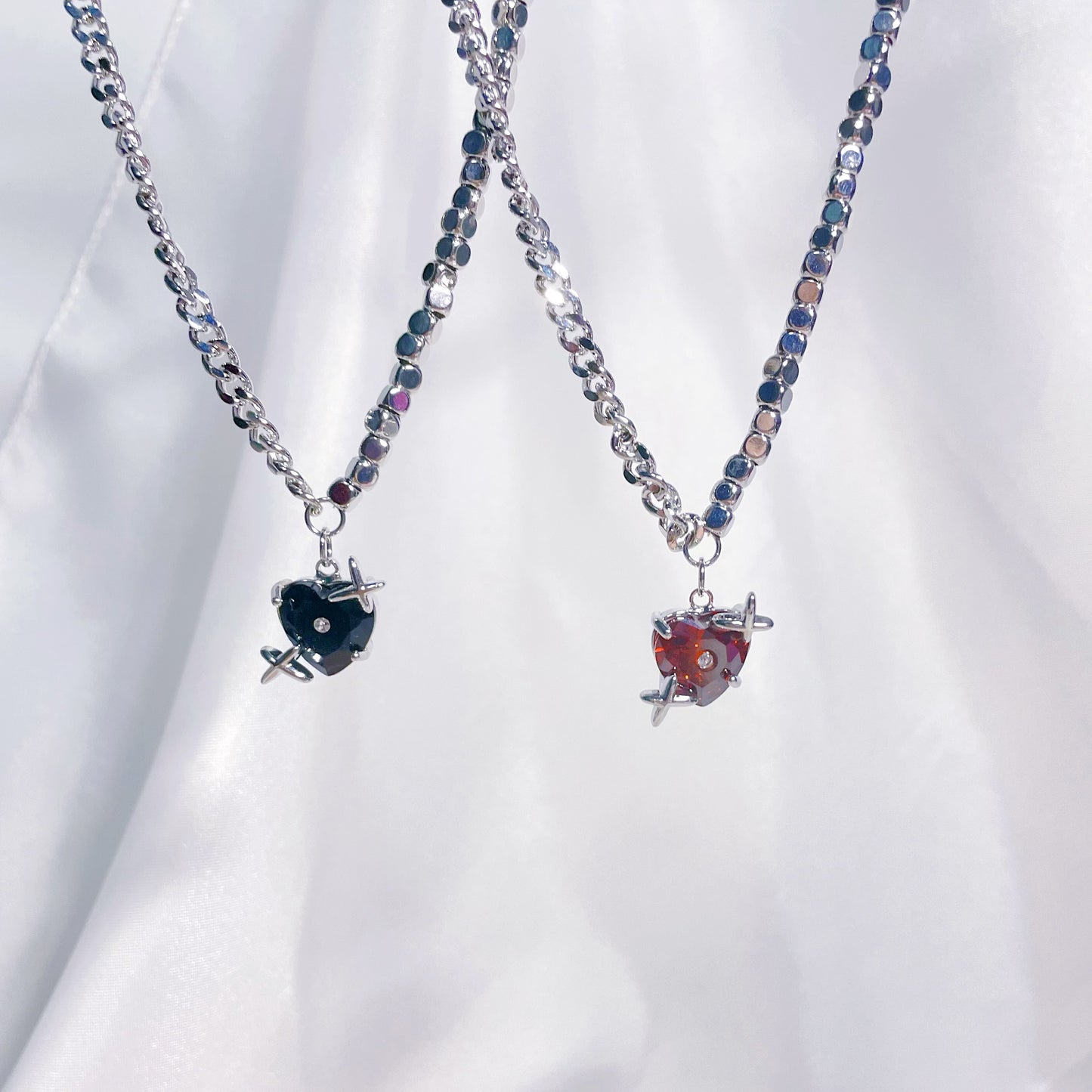 Heart Zircon Necklace, Red and Black Couple Necklace