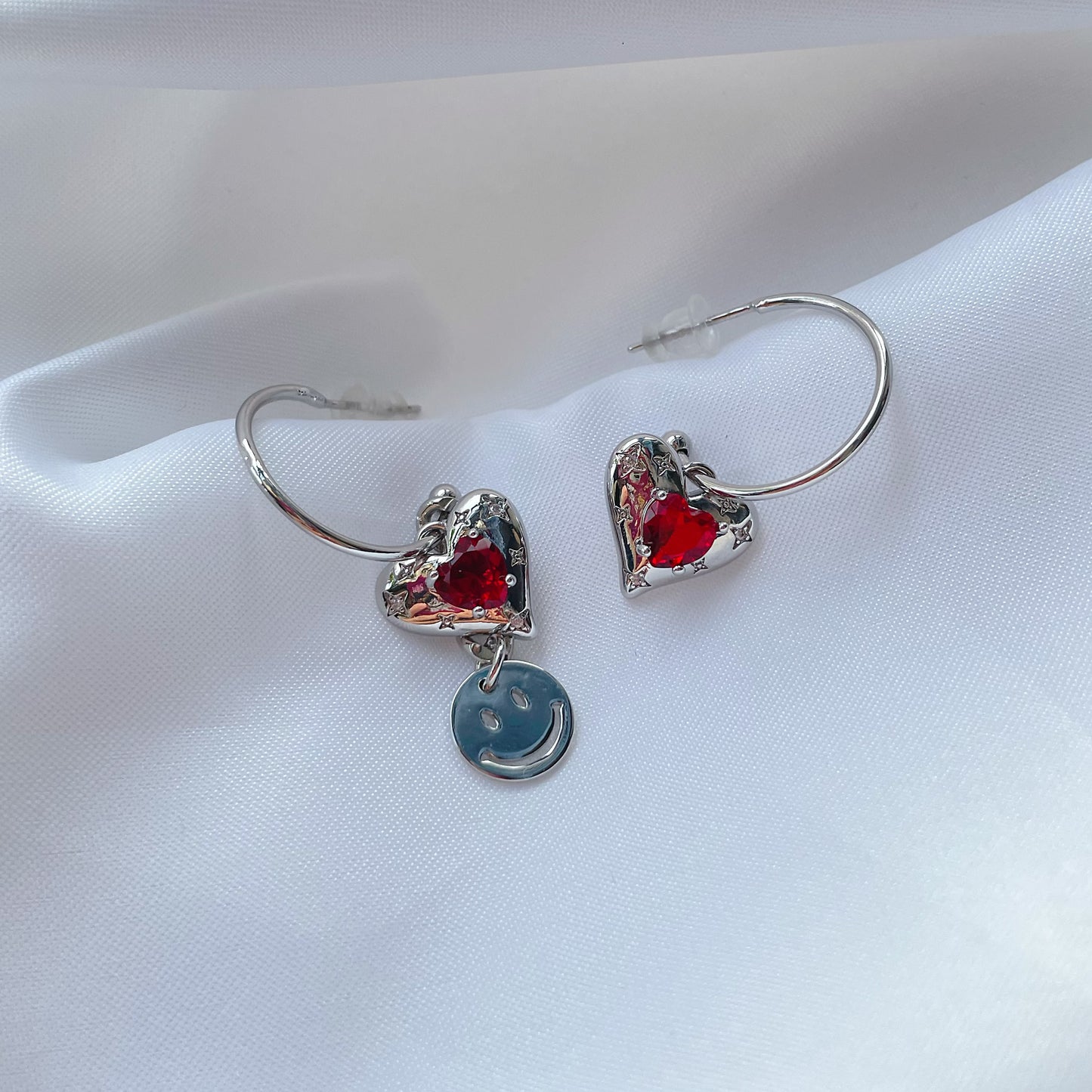 Heart Zircon Smiley Earrings